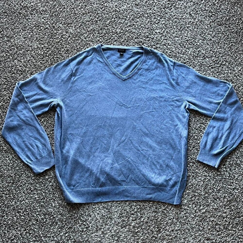 Jcrew Sweater Womens Large Cotton & Cashmere Blue VNeck Long Sleeve Preppy